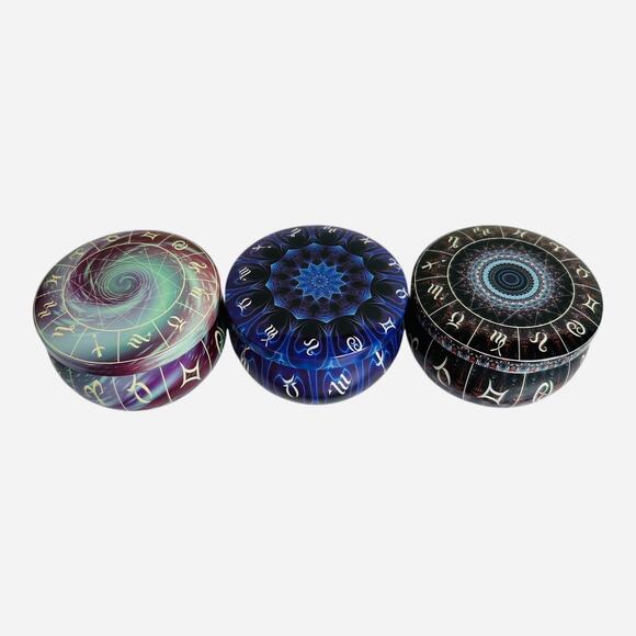 Astrology Design Zodiac Signs Metal Tins Gift Tin Trinket Box Set of Three - Picture 2 of 6